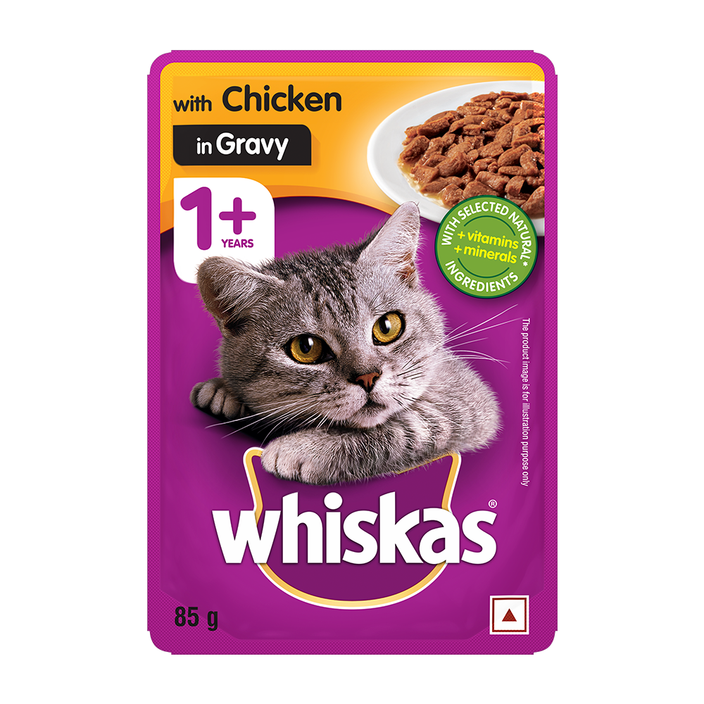 Whiskas® Wet Cat Food for Adult Cats (1+Years), Chicken in Gravy Flavour, 12 Pouches (12 x 85g) - 1