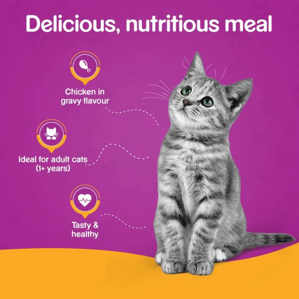 Whiskas® Wet Cat Food for Adult Cats (1+Years), Chicken in Gravy Flavour, 12 Pouches (12 x 85g) - 4