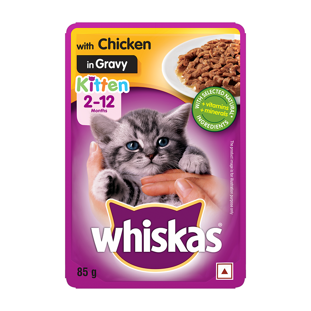 Whiskas® Wet Food for Kittens (2-12 Months), Chicken in Gravy Flavour, 12 pouches (12x 85g) - 1