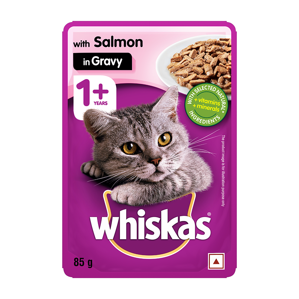 Whiskas® Wet Food for Adult Cats (1+Years), Salmon in Gravy Flavour, 12 Pouches (12 x 85g) - 1