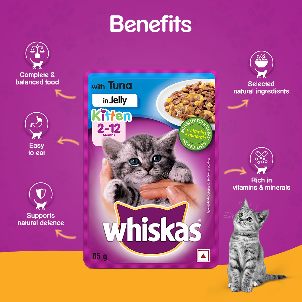 WHISKAS® Wet Food for Kittens (2-12 Months), Tuna in Jelly Flavour, 12 pouches (12 x 85g) - 3