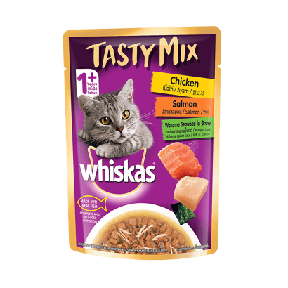 Whiskas® Adult Tasty Mix Wet Food with Real Fish, Chicken With Salmon Wakame Seaweed in Gravy