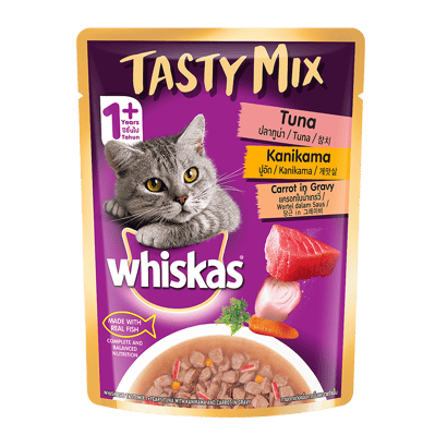 Whiskas® Adult Tasty Mix Wet Food with Real Fish, Tuna With Kanikama And Carrot in Gravy