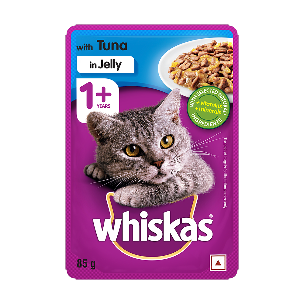 WHISKAS® Wet Cat Food for Adult Cats (1+Years), Tuna in Jelly Flavour, 12 Pouches (12 x 85g)