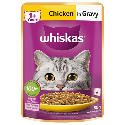 WHISKAS® Wet Cat Food for Adult Cats (1+Years), Chicken in Gravy Flavour, 12 Pouches (12 x 85g)